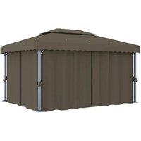 Berkfield Home Gazebo with Curtain&LED String Lights 4x3 m Taupe