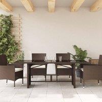 Berkfield Home Garden Table with Glass Top Brown 190x80x74 cm Poly Rattan | Size: 190 x 80 x 74 cm