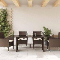 Berkfield Home Garden Table with Glass Top Brown 190x80x75 cm Poly Rattan | Size: 190 x 80 x 75 cm