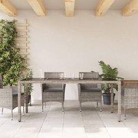 Berkfield Home Garden Table with Glass Top Grey 190x90x75 cm Poly Rattan | Size: 190 x 90 x 75 cm