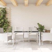 Berkfield Home Garden Table with Glass Top White 150x90x75 cm Poly Rattan | Size: 150 x 90 x 75 cm