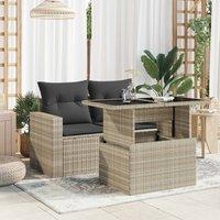 Berkfield Home Garden Table with Glass Top Light Grey 100x55x73 cm Poly Rattan | Size: 100 x 55 x 73 cm