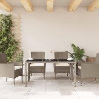 Berkfield Home Garden Table with Glass Top Light Grey 150x90x75 cm Poly Rattan | Size: 150 x 90 x 75 cm
