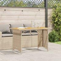 Berkfield Home Garden Table with Wooden Top Beige 110x68x70 cm Poly Rattan | Size: 110 x 68 x 70 cm