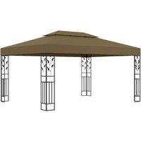 Berkfield Home Gazebo with Double Roof&LED String Lights 3x4 m Taupe