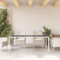 Berkfield Home Garden Table with Glass Top White 190x90x75 cm Poly Rattan | Size: 190 x 90 x 75 cm