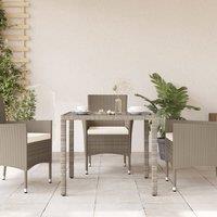 Berkfield Home Garden Table with Glass Top Light Grey 90x90x75 cm Poly Rattan | Size: 90 x 90 x 75 cm