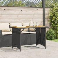 Berkfield Home Garden Table with Wooden Top Black 110x68x70 cm Poly Rattan | Size: 110 x 68 x 70 cm