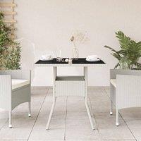 Berkfield Home Garden Table with Glass Top White 80x80x75 cm Poly Rattan | Size: 80 x 80 x 75 cm