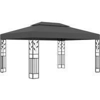 Berkfield Home Gazebo with Double Roof&LED String Lights 3x4m Anthracite in Black