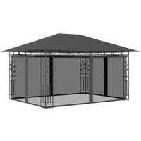 Berkfield Home Gazebo with Mosquito Net&LED String Lights 4x3x2.73m Anthracite in Black