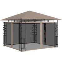 Berkfield Home Gazebo with Mosquito Net&LED String Lights 3x3x2.73 m Taupe in Beige