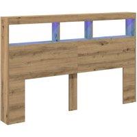 Berkfield Home Headboard Cabinet with LED Artisan Oak 160x17x102 cm in Brown | Size: 160 x 17 x 102 cm