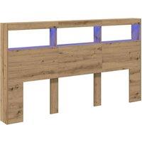 Berkfield Home Headboard Cabinet with LED Artisan Oak 180x17x102 cm in Brown | Size: 180 x 17 x 102 cm