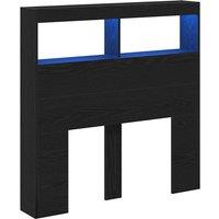 Berkfield Home Headboard Cabinet with LED Black Oak 100x17x102 cm | Size: 100 x 17 x 102 cm