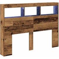 Berkfield Home Headboard Cabinet with LED Old Wood 140x17x102 cm in Brown | Size: 140 x 17 x 102 cm