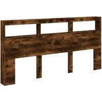 Berkfield Home Headboard Cabinet with LED Smoked Oak 200x17x102 cm in Brown | Size: 200 x 17 x 102 cm