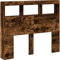 Berkfield Home Headboard Cabinet with LED Smoked Oak 120x17x102 cm in Brown | Size: 120 x 17 x 102 cm