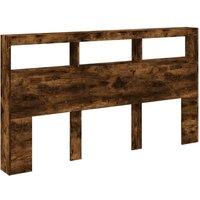 Berkfield Home Headboard Cabinet with LED Smoked Oak 180x17x102 cm in Brown | Size: 180 x 17 x 102 cm