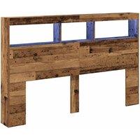 Berkfield Home Headboard Cabinet with LED Old Wood 160x17x102 cm in Brown | Size: 160 x 17 x 102 cm