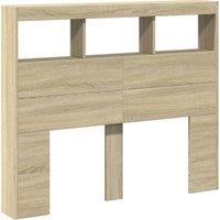 Berkfield Home Headboard Cabinet with LED Sonoma Oak 120x17x102 cm in Light Tan | Size: 120 x 17 x 102 cm