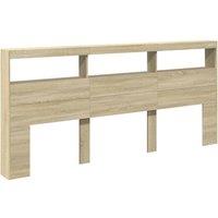 Berkfield Home Headboard Cabinet with LED Sonoma Oak 220x17x102 cm in Light Oak | Size: 220 x 17 x 102 cm