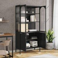 Berkfield Home Highboard Black 90x40x180 cm Glass & Steel | Size: 90 x 40 x 180 cm