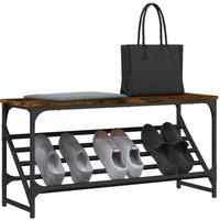Berkfield Home Shoe Rack Smoked Oak 90x30x45 cm Engineered Wood in Brown | Size: 90 x 30 x 45 cm