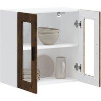 Berkfield Home Kitchen Wall Cabinet with Glass Door Porto Smoked Oak in Brown