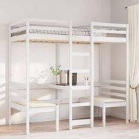 Berkfield Home Loft Bed Frame with Desk & Chairs White 90x190cm Solid Wood Pine | Size: 90x190 cm