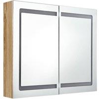 Berkfield Home LED Bathroom Mirror Cabinet Oak 80x12x68 cm in Brown | Size: 80 x 12 x 68 cm