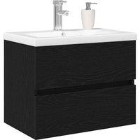Berkfield Home Sink Cabinet with Built-in Basin Black Oak Engineered Wood