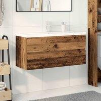 Berkfield Home Sink Cabinet with Built-in Basin & Faucet Old Wood in Brown