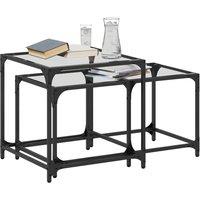 Berkfield Home Nesting Coffee Tables 2 pcs with Transparent Glass Top Steel in Black