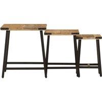Berkfield Home Nesting Coffee Tables 3 pcs Solid Wood Mango & Iron in Brown