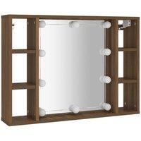 Berkfield Home Mirror Cabinet with LED Brown Oak 76x15x55 cm | Size: 76 x 15 x 55 cm