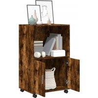 Berkfield Home Rolling Cabinet Smoked Oak 55x40x91 cm Engineered Wood in Brown | Size: 55 x 40 x 91 cm