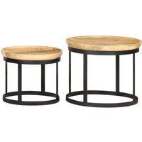 Berkfield Home Round Side Tables 2 pcs Solid Mango Wood & Steel in Brown