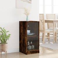 Berkfield Home Side Cabinet with Glass Doors Smoked Oak 35x37x75.5 cm in Brown