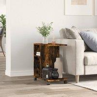 Berkfield Home Side Table with Wheels Smoked Oak 50x30x55 cm Engineered Wood in Brown | Size: 50 x 30 x 55 cm