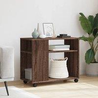 Berkfield Home Side Table with Wheels Brown Oak 70x35x60 cm Engineered Wood | Size: 70 x 35 x 60 cm