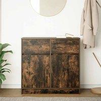 Berkfield Home Sideboard with Drawer Smoked Oak 80x34x76 cm Engineered Wood in Brown | Size: 80 x 34 x 76 cm
