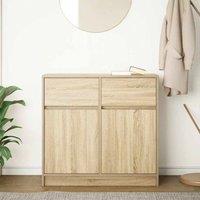Berkfield Home Sideboard with Drawer Sonoma Oak 80x34x76 cm Engineered Wood in Light Tan | Size: 80 x 34 x 76 cm
