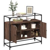 Berkfield Home Sideboard with Glass Top Brown Oak 98x35x81 cm Engineered Wood | Size: 98 x 35 x 81 cm