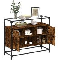 Berkfield Home Sideboard with Glass Top Smoked Oak 98x35x81 cm Engineered Wood in Brown | Size: 98 x 35 x 81 cm