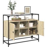 Berkfield Home Sideboard with Glass Top Sonoma Oak 98x35x81 cm Engineered Wood in Light Tan | Size: 98 x 35 x 81 cm