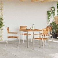 Berkfield Home Stackable Garden Chairs 4 pcs Solid Wood Teak&Stainless Steel in Brown