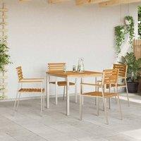 Berkfield Home Stackable Garden Chairs 4 pcs Solid Wood Acacia&Stainless Steel in Brown