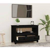 Berkfield Home TV Cabinet Black 79x35x52 cm Solid Wood Pine | Size: 79 x 35 x 52 cm