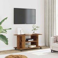 Berkfield Home TV Cabinet with Castors Old Wood 80x40x45 cm Engineered Wood in Brown | Size: 80 x 40 x 45 cm